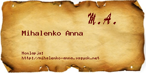 Mihalenko Anna névjegykártya